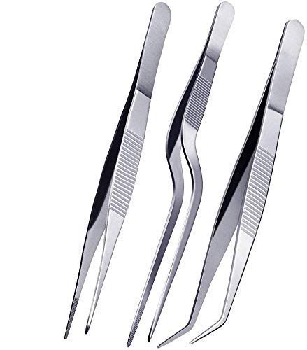 Treasure Exports Kitchen Cooking Culinary Tweezers, Stainless Steel Precision Tongs Medical Beauty Utensils, 6.3 Inches -3 Pieces Set