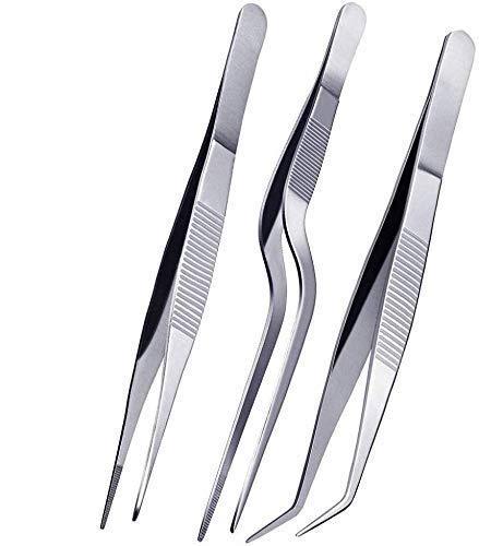 Treasure Exports Kitchen Cooking Culinary Tweezers, Stainless Steel Precision Tongs Medical Beauty Utensils, 6.3 Inches -3 Pieces Set - TREASURE EXPORTS