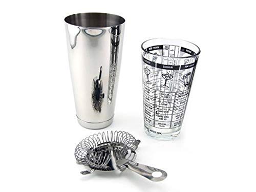 Treasure Exports Professional Stainless Steel Bar Set, Boston Shaker Set (Cocktail Shaker, Mixing Glass, and Hawthorne Strainer): 3 Pcs Set