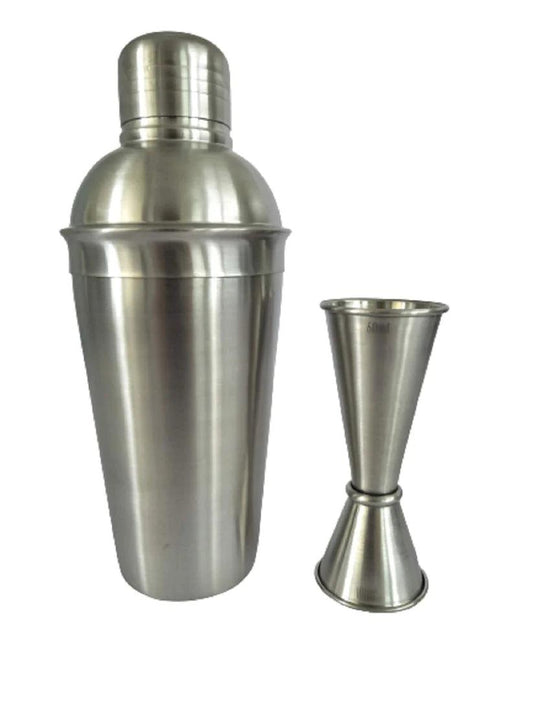 Treasure Exports Stainless Steel Plain Bar Set Bar Accessories Set of 2 Pieces | Cocktail Shaker with Japanese Peg Measure - TREASURE EXPORTS