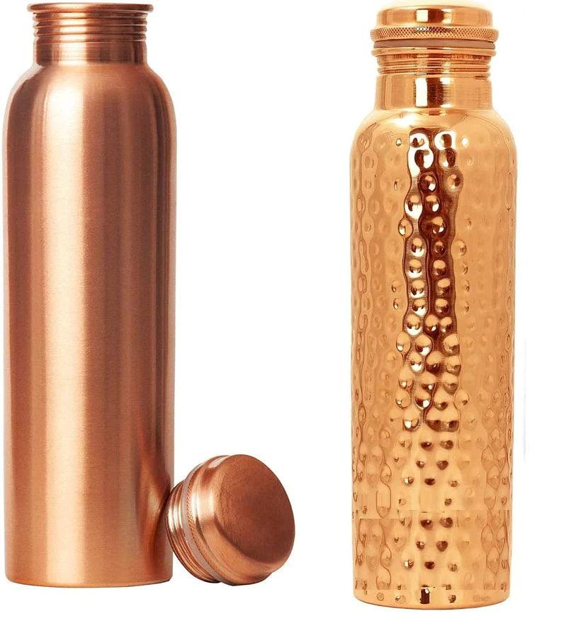 Treasure Exports Pure Copper Water Bottle and Hammered Copper Water Bottle 1000 ML (Set of 2) - TREASURE EXPORTS
