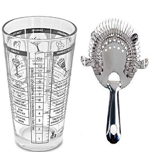 Treasure Exports Transparent Cocktail Mixing Glass with Printed Recipes Mixing and 4 Pong Strainer - TREASURE EXPORTS