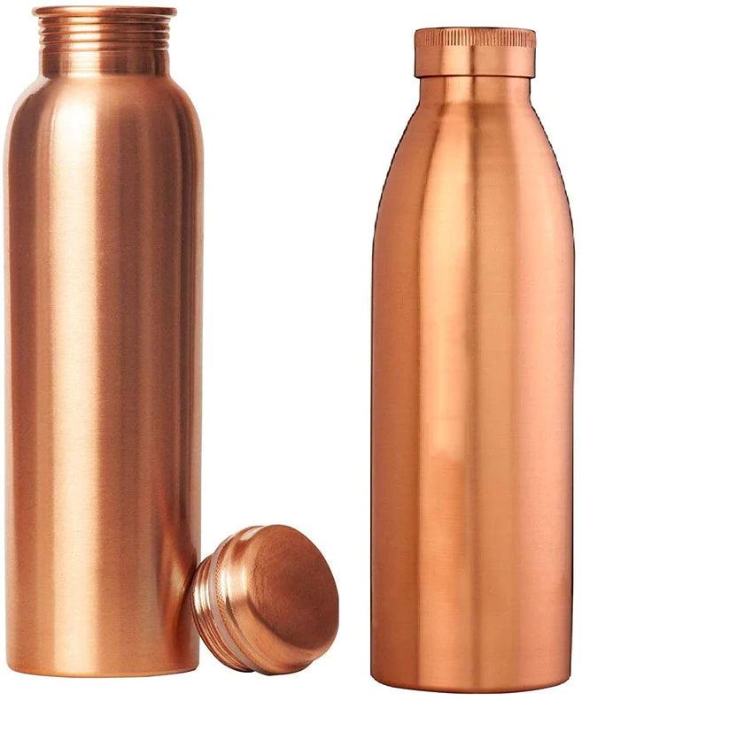 Treasure Exports Plain Copper Water Bottle and Copper Water Bottle 1 Litre (Set of 2) - TREASURE EXPORTS