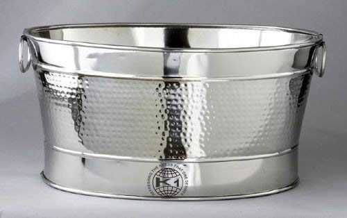 Treasure Exports Stainless Steel Double Walled Insulated Hammered Oval Wine Tub| Beverage Chiller (15L)