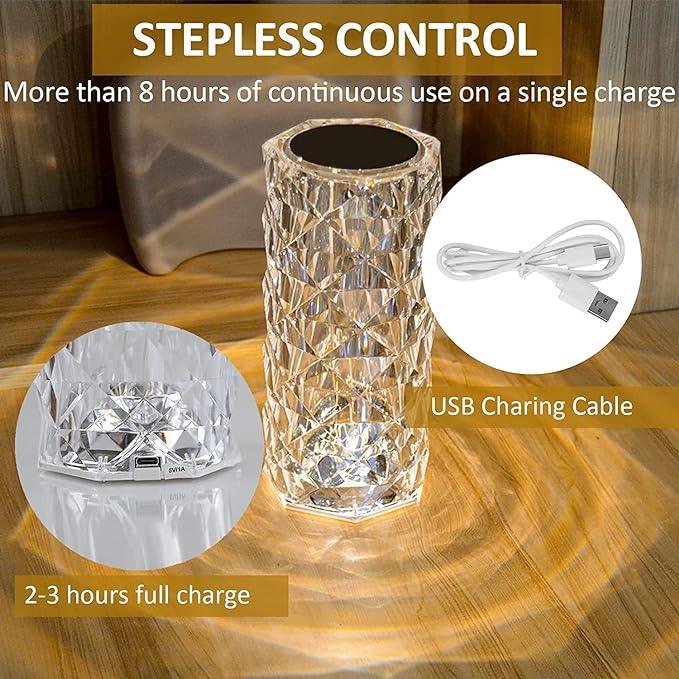 Treasure Exports Crystal Diamond Table Lamp Dimmable Touch And Remote Control Romantic 16 Color Diamond Table Lamps Usb Rechargeable Led Night Stand Lamp (Multicolor) (Crystal Rose Lamp) - TREASURE EXPORTS
