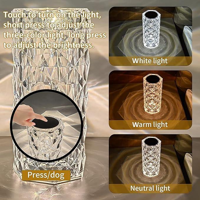 Treasure Exports Crystal Diamond Table Lamp Dimmable Touch And Remote Control Romantic 16 Color Diamond Table Lamps Usb Rechargeable Led Night Stand Lamp (Multicolor) (Crystal Rose Lamp) - TREASURE EXPORTS