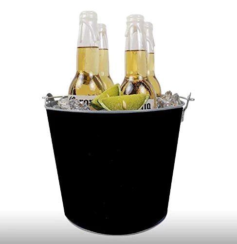 Treasure Exports Black Beer Bucket, Galvanized Beer Bucket Built-in Bottle Opener, Party Bucket, Ice Bucket, Wine Bucket, Bar Bucket: 1 Pc.