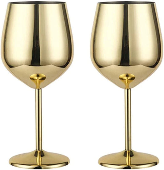Treasure Exports Stainless Steel Stemmed Wine Glasses 350 ml, Unbreakable Wine Glass Goblets, Gift for Men and Women, Party Glasses - 350 ml (Gold)