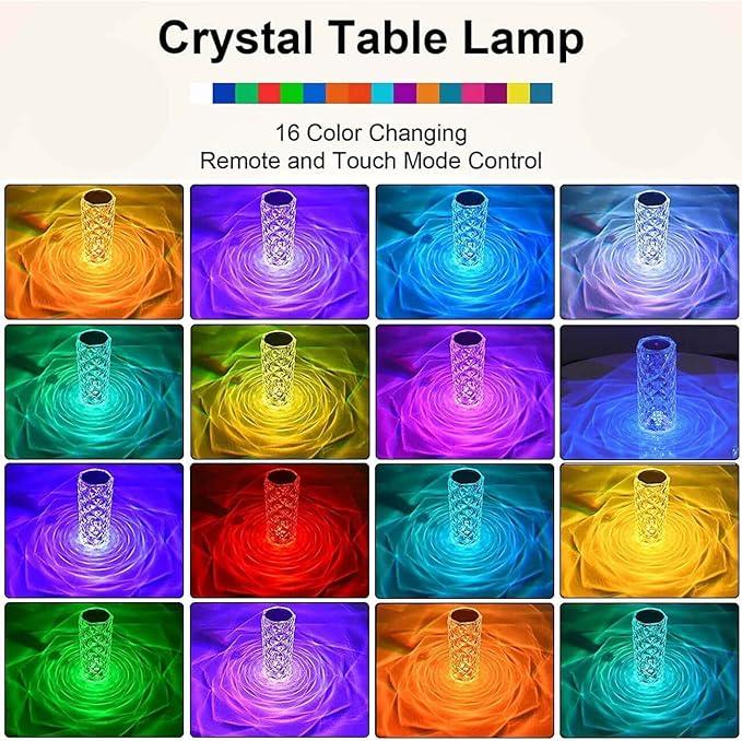 Treasure Exports Crystal Diamond Table Lamp Dimmable Touch And Remote Control Romantic 16 Color Diamond Table Lamps Usb Rechargeable Led Night Stand Lamp (Multicolor) (Crystal Rose Lamp) - TREASURE EXPORTS