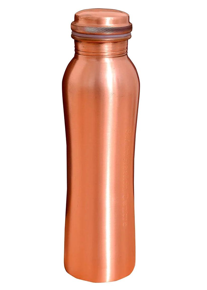 Treasure Exports Pure Copper Water Bottle and Curve Design Copper Water Bottle 1 Litre (Set of 2) - TREASURE EXPORTS