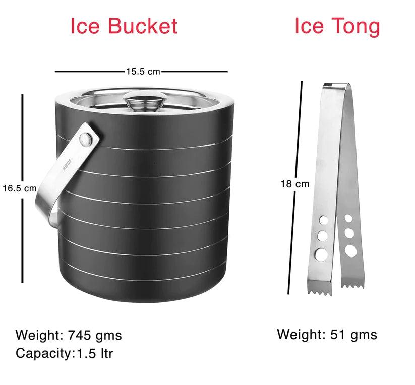 Treasure Exports Stainless Steel Bar Set, Bartender Kit Set of 2 Piece| Bar Tool Set with Ice Bucket and Ice Tong - TREASURE EXPORTS