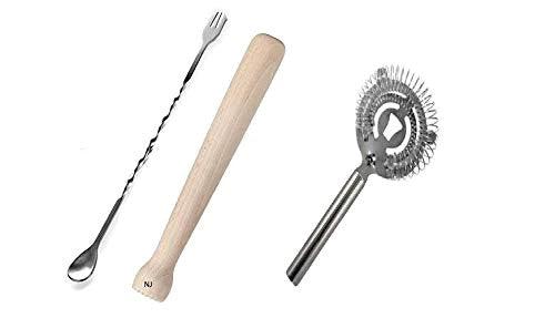 Treasure Exports Cocktail Muddler Set, Spiral Fork Mixing Spoon & Cocktail Bar Strainer, Home Bar Bartender's Muddling Tool Set: 3 Pcs Set - TREASURE EXPORTS