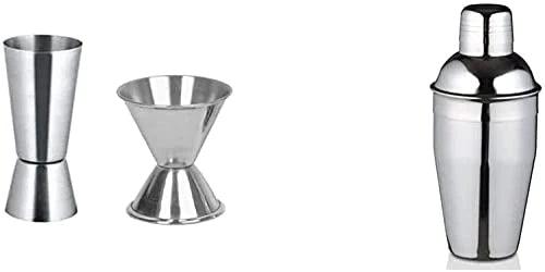 Treasure Exports Set of 2 Double Sided Peg Measures - 30&60 ML, Deluxe Cocktail Shaker - 500 ML - TREASURE EXPORTS