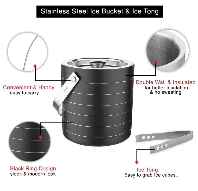 Treasure Exports Stainless Steel Bar Set, Bartender Kit Set of 2 Piece| Bar Tool Set with Ice Bucket and Ice Tong - TREASURE EXPORTS