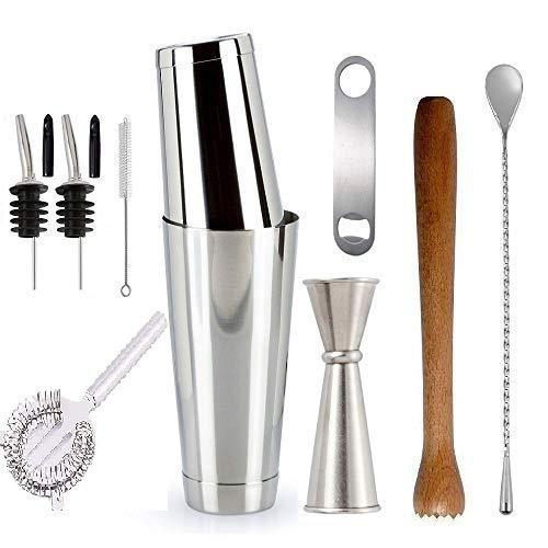 Treasure Exports Professional Bartender Tool Set,Boston Shakers Cocktail Strainer Japanese Jigger Muddler Teardrop Spoon Opener Pourer with Free Caps and Brush Bartender Cocktail Maker Set : 12 Pcs Set - TREASURE EXPORTS