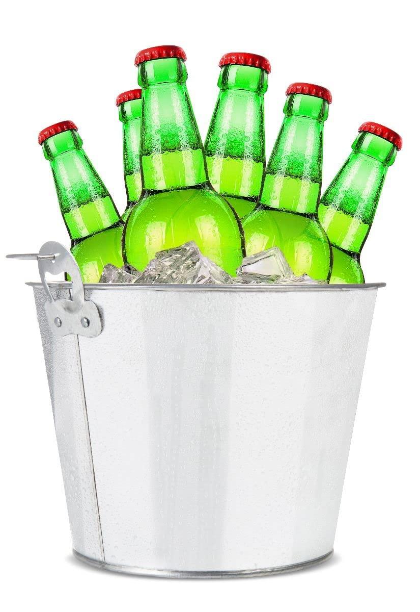 Treasure Exports Beer Bucket, Galvanized Beer Bucket Built-in Bottle Opener, Party Bucket, Ice Bucket, Wine Bucket, Bar Bucket, Beer Bucket for Party: 1 Pc. - TREASURE EXPORTS