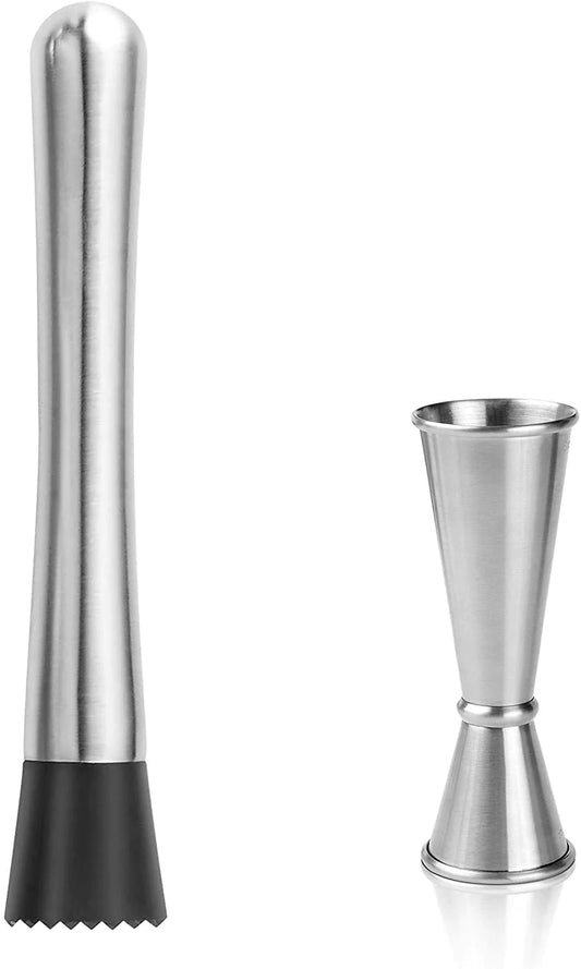 Treasure Exports Cocktail Set Peg Measuring Jigger Mixing Spoon Muddler Pro Bar Tools Set: 2 Pieces