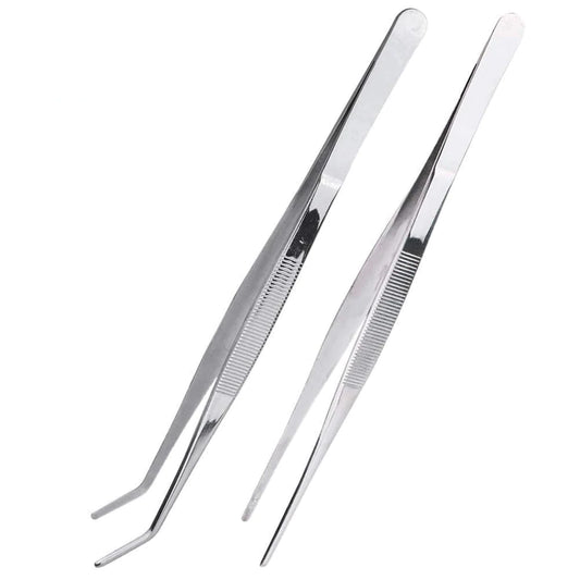Treasure Exports 6.3 Inch Stainless Steel Tongs Tweezers Set with Precision Serrated Tips for Chef Cooking,Heavy Duty Tweezer Tongs for Cooking Crafting Repairing: 2 Pcs Set