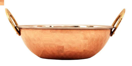 Treasure Exports Steel Copper Kadhai Wok Bowl Serving Indian Dishes Tableware (470 ml)