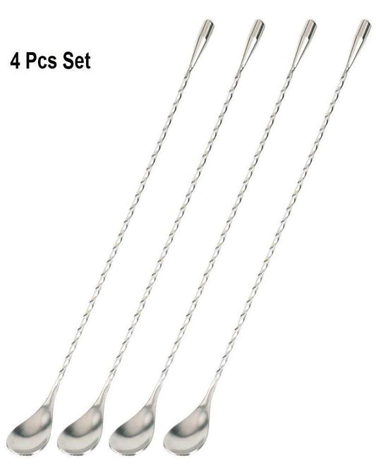 Treasure Exports Teardrop Twisted Design Bar Spoon, Japanese Style Teardrop End Design Cocktail Mixing Spoon 12 Inches : 4 Pcs Set