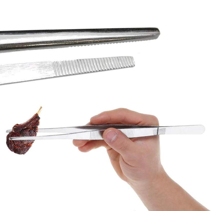 Treasure Exports 6.3 Inch Stainless Steel Tongs Tweezers Set with Precision Serrated Tips for Chef Cooking,Heavy Duty Tweezer Tongs for Cooking Crafting Repairing: 2 Pcs Set - TREASURE EXPORTS