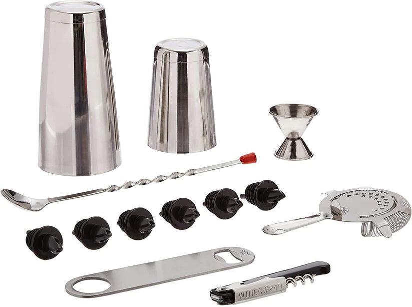 Treasure Exports Bar Set, Professional Bartender Set- Boston Shaker, Jigger, Strainer, Cork Opener, Bottle Opener, Pourer, Bar Stirrer: 13 Pcs Set - TREASURE EXPORTS