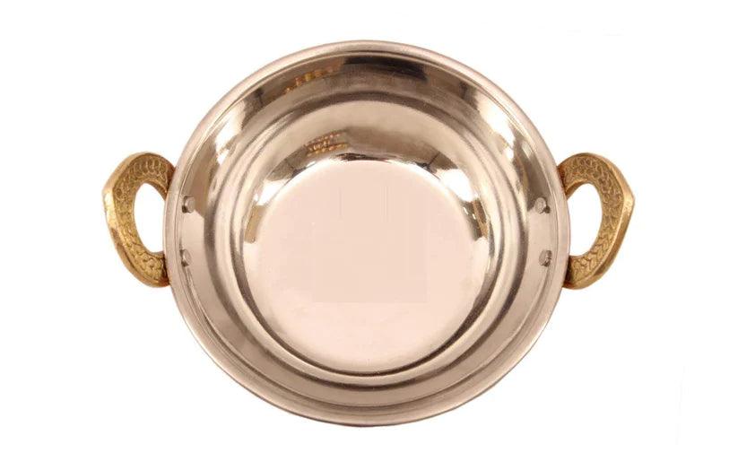 Treasure Exports Steel Copper Kadhai Wok Bowl Serving Indian Dishes Tableware (470 ml) - TREASURE EXPORTS