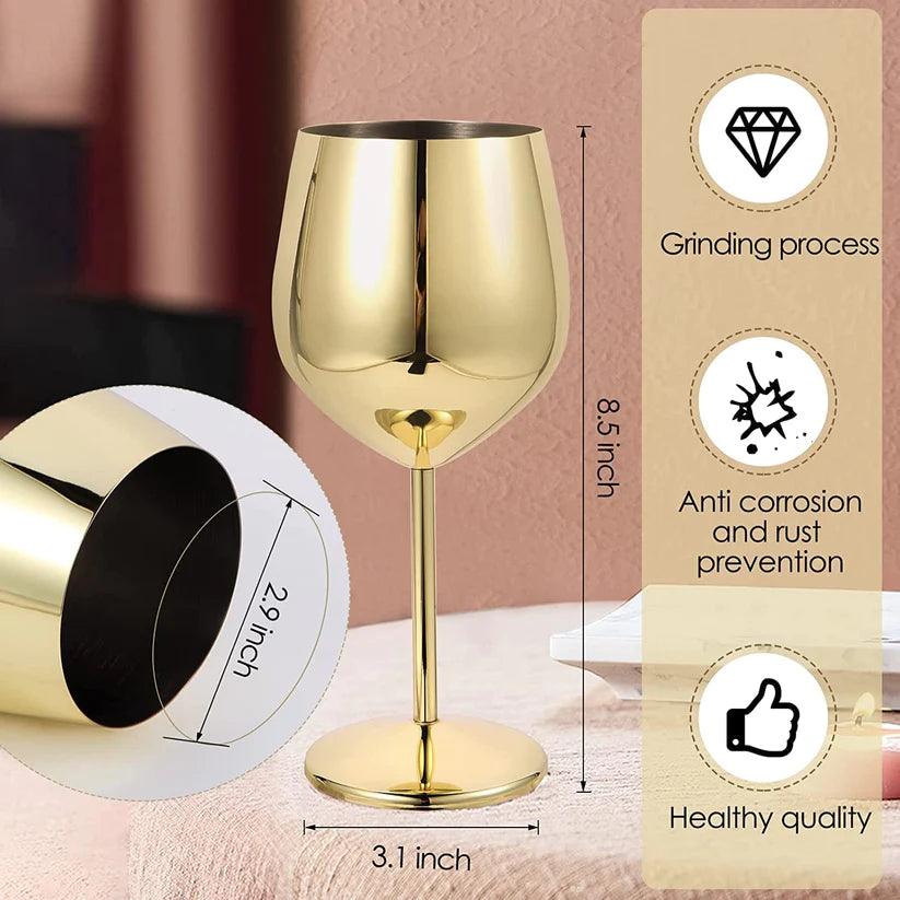 Treasure Exports Stainless Steel Stemmed Wine Glasses 350 ml, Unbreakable Wine Glass Goblets, Gift for Men and Women, Party Glasses - 350 ml (Gold) - TREASURE EXPORTS