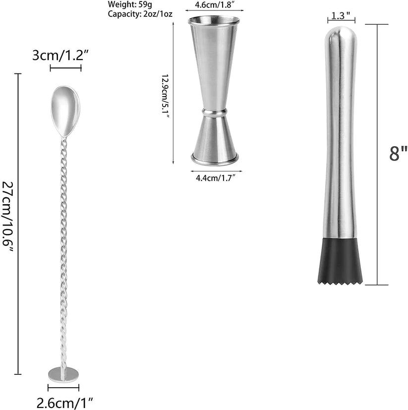 Treasure Exports Muddler Bar Tool Set Stainless Steel Cocktail Mixing Spoon Jigger Mojito Home Fruit Drink - TREASURE EXPORTS