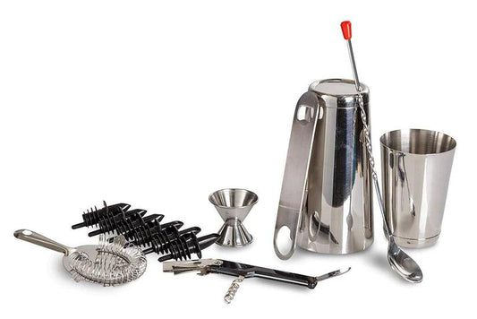 Treasure Exports taintless Steel Bar Set,Professional Bar Tools Including Shaker,Jigger,Corkscrew,Bottle Opener,Strainer: 13 Pcs Set - TREASURE EXPORTS