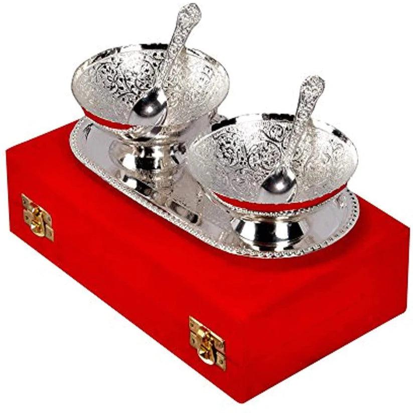 Treasure Exports Silver Plated Brass Bowl Set of 5 Pcs with Box Packing - TREASURE EXPORTS