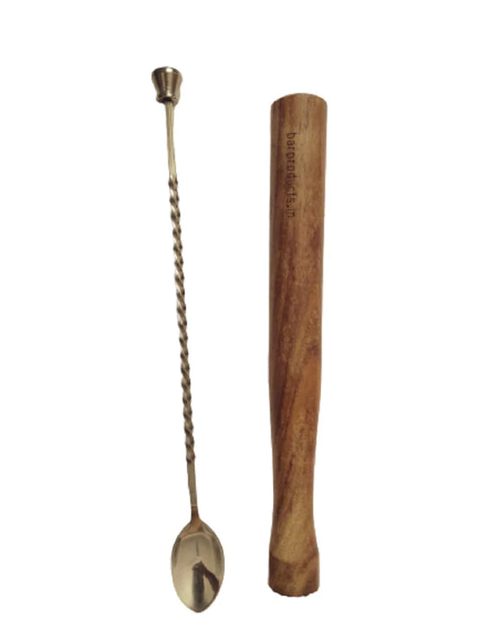 Treasure Exports Premium Bar Stirrer Spoon Twisted with Muddler top Wooden Mojito Muddler Cocktail Mixing Spoon Bar Spoon 11" Length