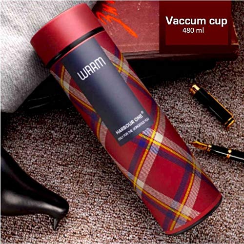 Treasure Exports Double Wall Vacuum Insulated Stainless Steel Flask BPA Free Thermos Travel Water Bottle Sipper 480 ml - Hot and Cold 12 Hours Red(Warm)