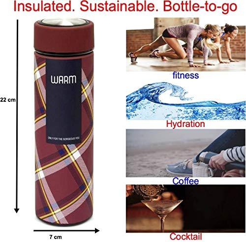 Treasure Exports Double Wall Vacuum Insulated Stainless Steel Flask BPA Free Thermos Travel Water Bottle Sipper 480 ml - Hot and Cold 12 Hours Red(Warm) - TREASURE EXPORTS