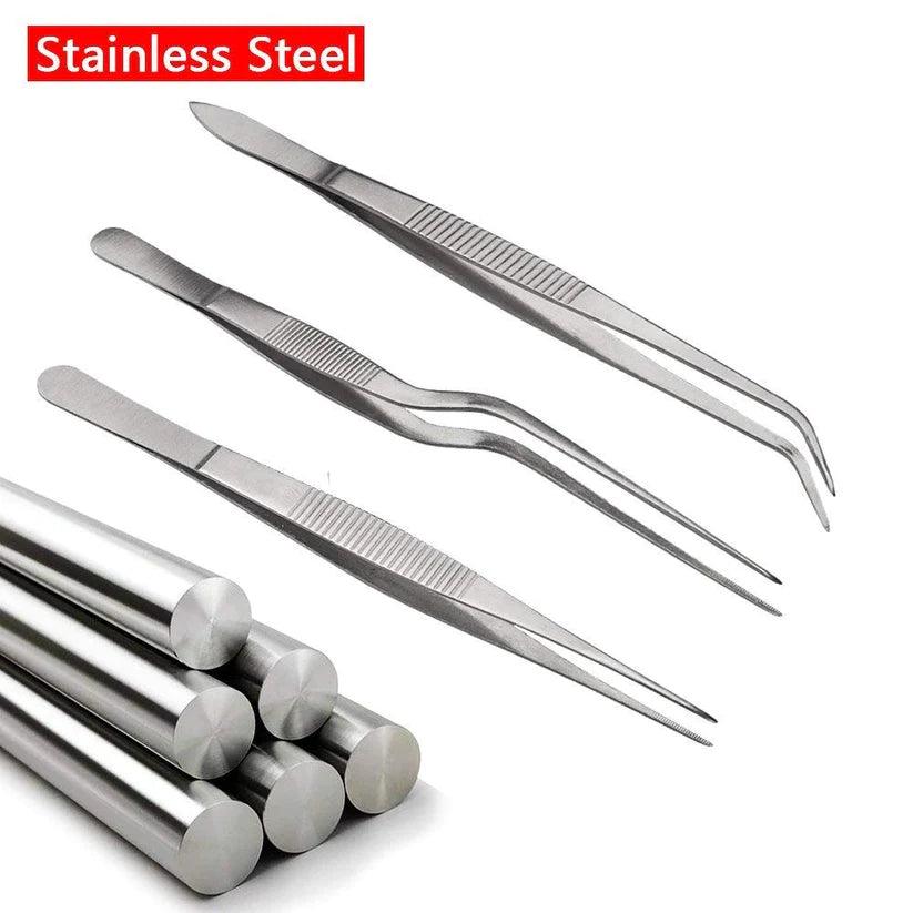 Treasure Exports Kitchen Cooking Culinary Tweezers, Stainless Steel Precision Tongs Medical Beauty Utensils, 6.3 Inches -3 Pieces Set - TREASURE EXPORTS
