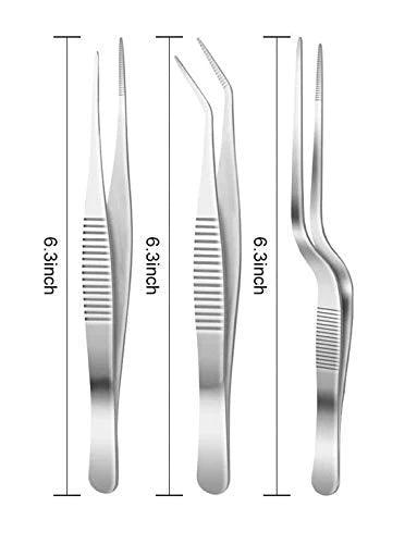 Treasure Exports Kitchen Cooking Culinary Tweezers, Stainless Steel Precision Tongs Medical Beauty Utensils, 6.3 Inches -3 Pieces Set - TREASURE EXPORTS