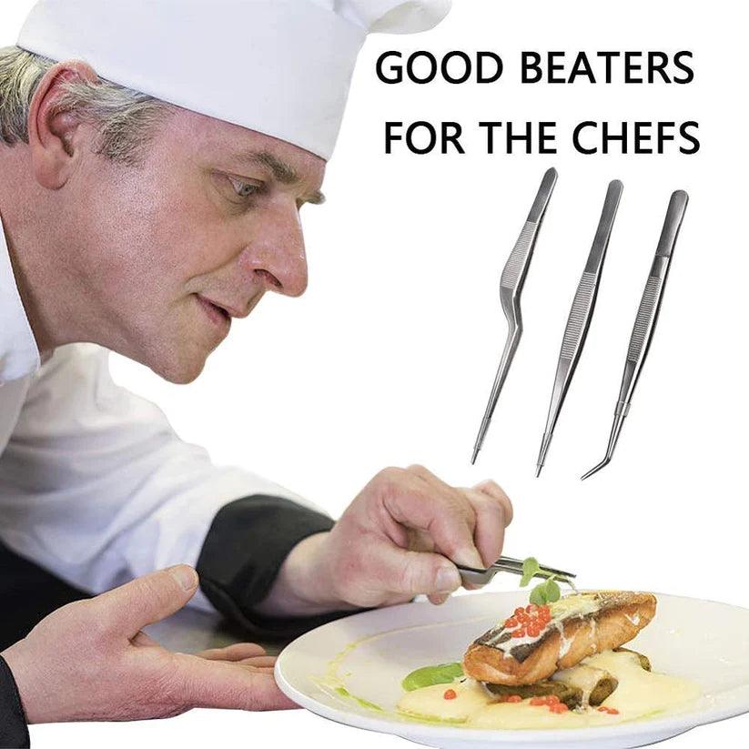 Treasure Exports Kitchen Cooking Culinary Tweezers, Stainless Steel Precision Tongs Medical Beauty Utensils, 6.3 Inches -3 Pieces Set - TREASURE EXPORTS