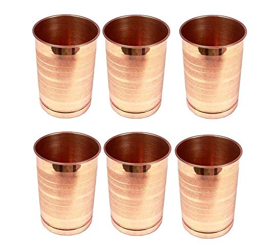 Treasure Exports Copper Glass Tumbler Lacquer Coated Plain Design 300 ML Pack of 6