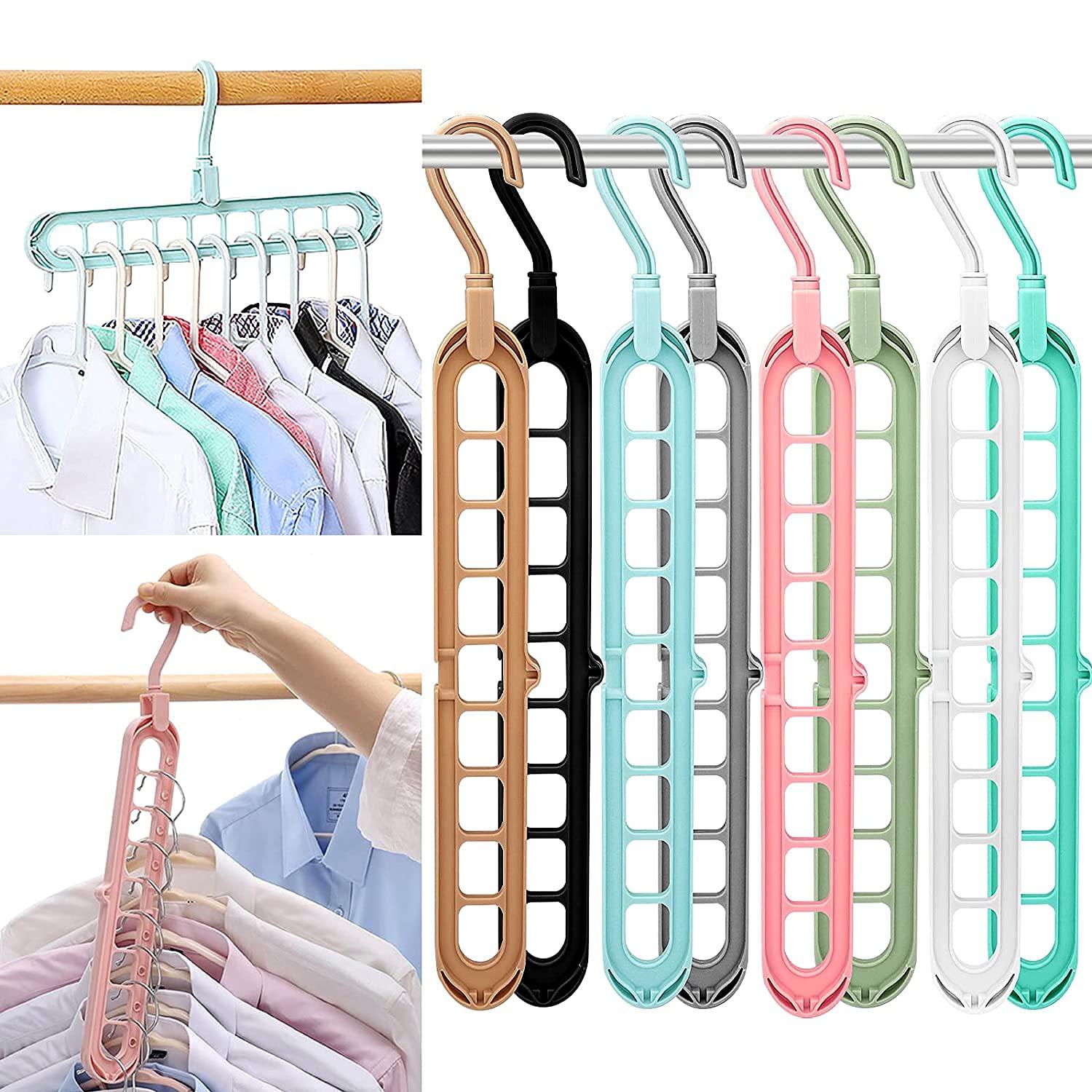 Treasure Pack of 6 Multifunctional Wardrobe Space Saver Folding Smart Hangers,Smart Hangers Set for Clothes Wardrobe, 360 Degrees Rotatable Hooks - 9-Holes Design Closet Organizer Smart Hanger - TREASURE EXPORTS