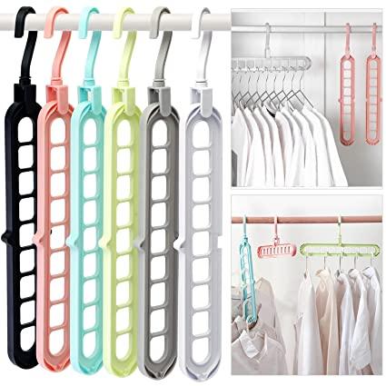 Treasure Pack of 6 Multifunctional Wardrobe Space Saver Folding Smart Hangers,Smart Hangers Set for Clothes Wardrobe, 360 Degrees Rotatable Hooks - 9-Holes Design Closet Organizer Smart Hanger - TREASURE EXPORTS