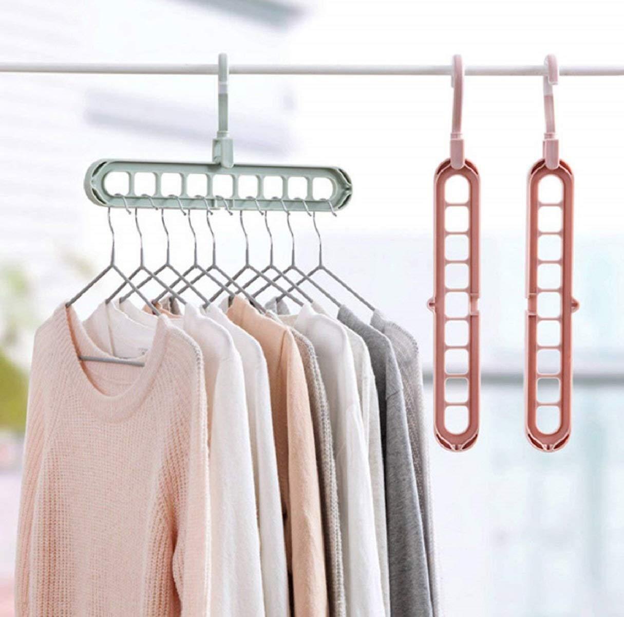 Treasure Pack of 6 Multifunctional Wardrobe Space Saver Folding Smart Hangers,Smart Hangers Set for Clothes Wardrobe, 360 Degrees Rotatable Hooks - 9-Holes Design Closet Organizer Smart Hanger - TREASURE EXPORTS