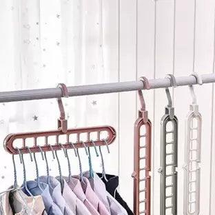 Treasure Pack of 6 Multifunctional Wardrobe Space Saver Folding Smart Hangers,Smart Hangers Set for Clothes Wardrobe, 360 Degrees Rotatable Hooks - 9-Holes Design Closet Organizer Smart Hanger - TREASURE EXPORTS