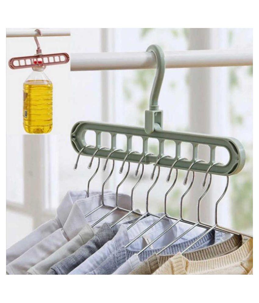 Treasure Pack of 6 Multifunctional Wardrobe Space Saver Folding Smart Hangers,Smart Hangers Set for Clothes Wardrobe, 360 Degrees Rotatable Hooks - 9-Holes Design Closet Organizer Smart Hanger - TREASURE EXPORTS