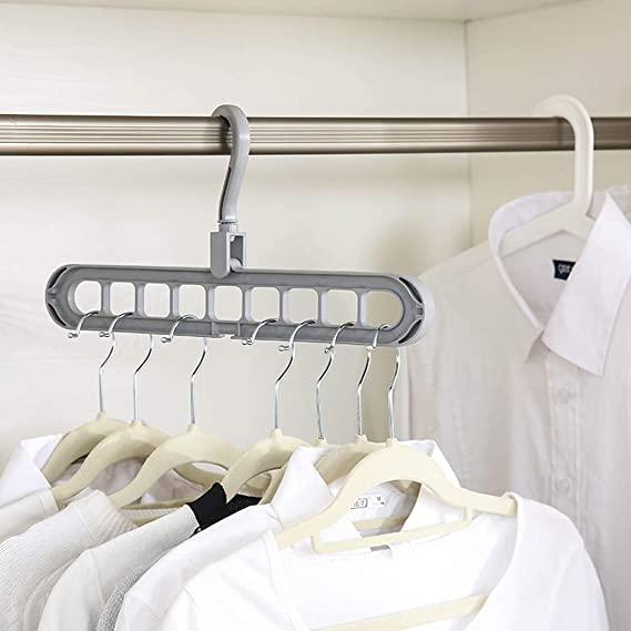 Treasure Pack of 6 Multifunctional Wardrobe Space Saver Folding Smart Hangers,Smart Hangers Set for Clothes Wardrobe, 360 Degrees Rotatable Hooks - 9-Holes Design Closet Organizer Smart Hanger - TREASURE EXPORTS
