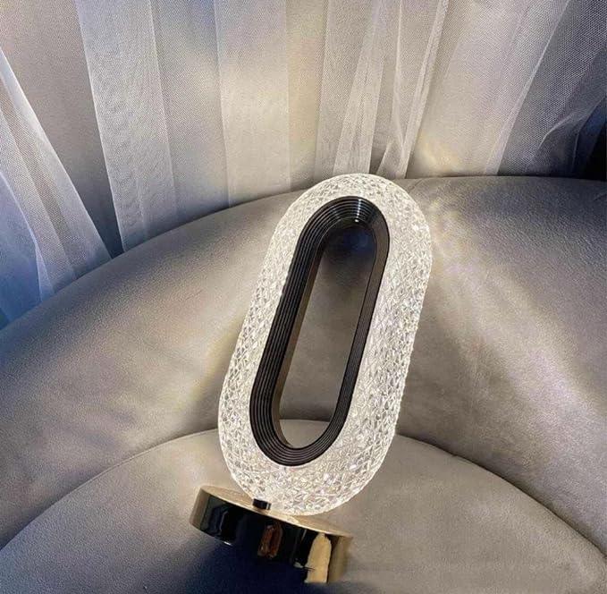 Treasure USB Rechargeable Crystal Table Lamp Oval Shaped - Decorative Crystal 3 Colors Changing Led Crystal Bedside Modern Lamp for Home,Bedroom,Party Dinner Decor - TREASURE EXPORTS
