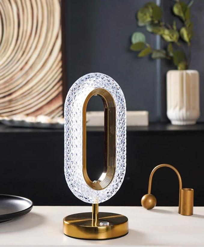 Treasure USB Rechargeable Crystal Table Lamp Oval Shaped - Decorative Crystal 3 Colors Changing Led Crystal Bedside Modern Lamp for Home,Bedroom,Party Dinner Decor - TREASURE EXPORTS