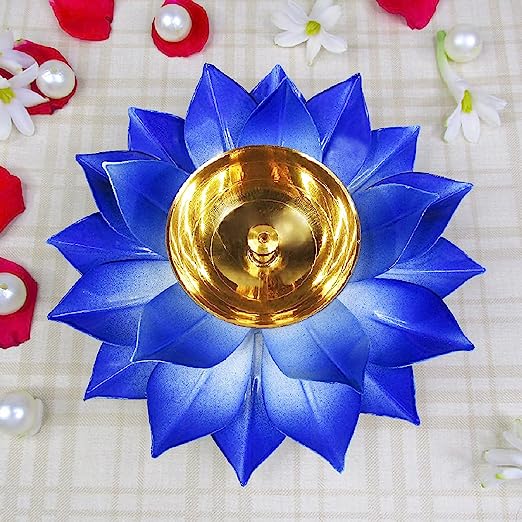 Treasure exports Lotus Diya for Puja Home Decoration Item Gift, Lotus Brass Diya Oil Lamp Pooja, Diwali Gifts