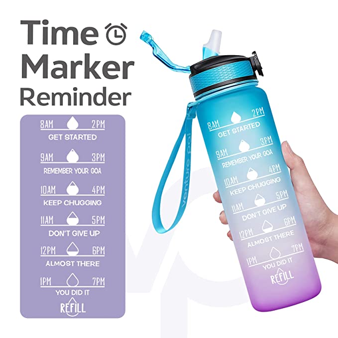 Treasure Motivational Water Bottle - 1 Liter Unbreakable Water Bottle with Motivational Time Marker, Leakproof Durable BPA Free Non-Toxic Water Bottle for Office(Multi colour)