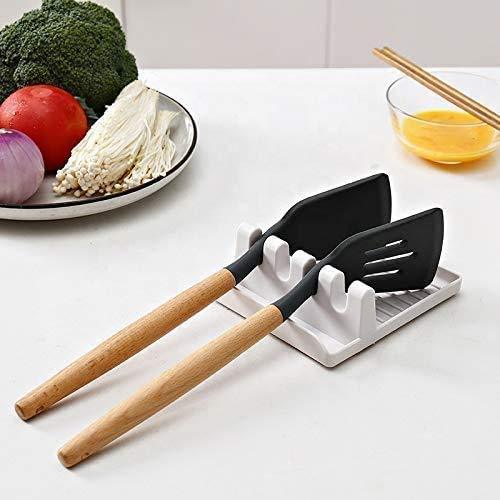 Treasure Spatula/Tongs/Spoon Rest with Drip Pad & Pot Stand, Multifunction Kitchen Spatula Rack with Lid Holder (Grey) - TREASURE EXPORTS