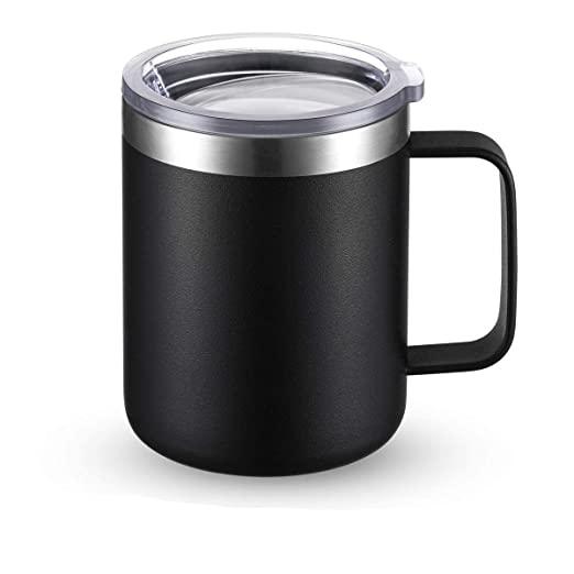 Treasure Stainless Steel Matt Finish hot & Cold Insulated Coffee Travel Mug Cup and Small Tumbler with Cap (Black) (360ml) - TREASURE EXPORTS